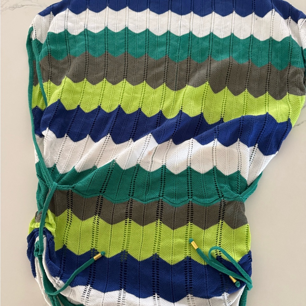 Trina Turk Blue and Green Wave Pattern Swim Coverup